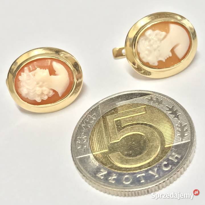 Złote kolczyki 14K 585 z ręcznie rzeźbioną kameą Warszawa