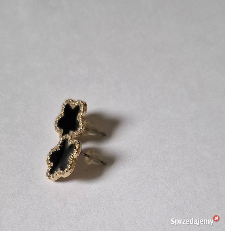 kolczyki czarna emalia złote cyrkonie małopolskie Kraków sprzedam