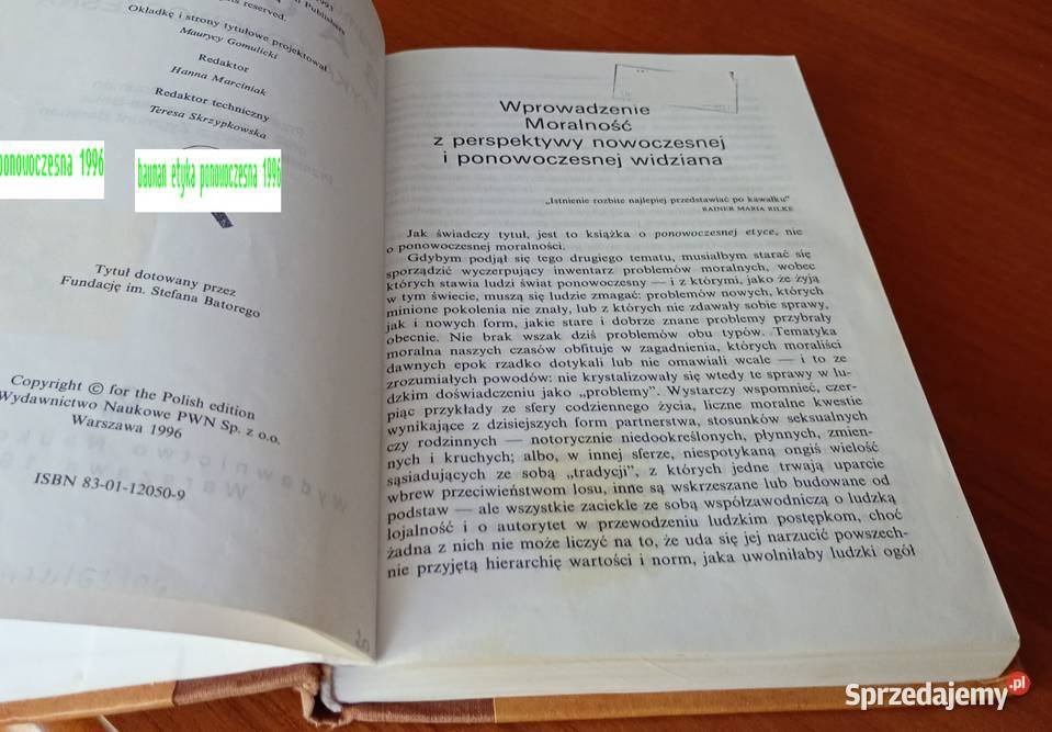 Etyka ponowoczesna Zygmunt Bauman twarda 1996 Gdańsk sprzedam