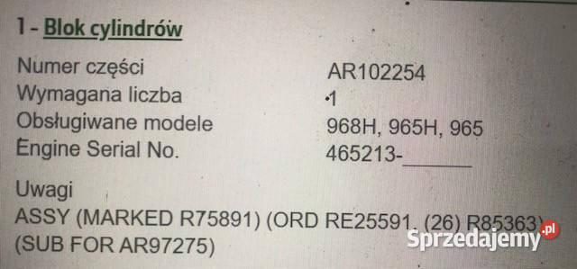 John Deere 6359D R80725 RE25591 Blok Cylindrów Pozostałe wielkopolskie Jastrzębniki