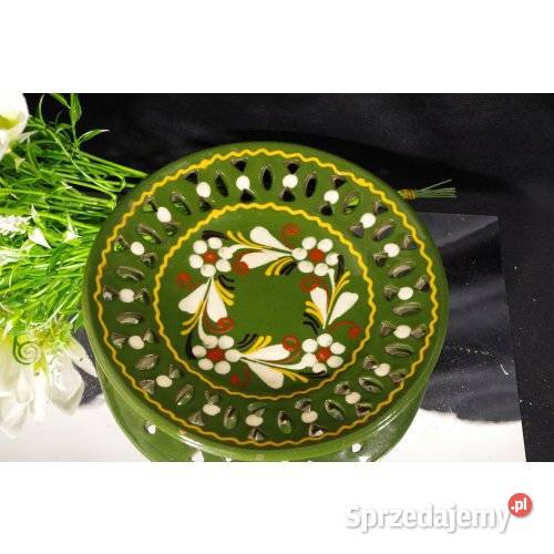 Ażurowy talerz ceramiczny ręcznie malowany śląskie