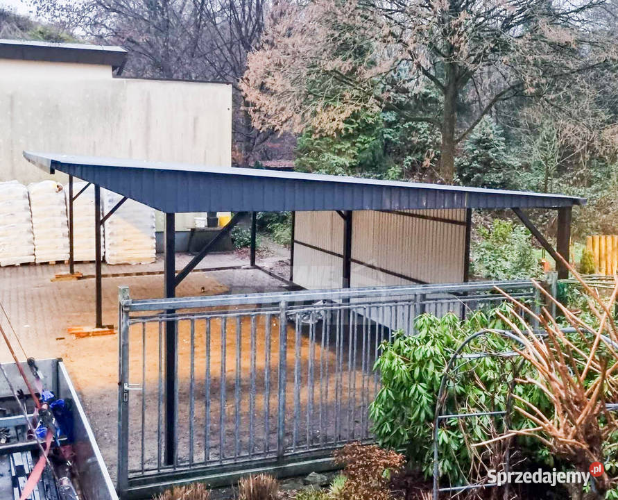 Wiata samochodowa 8x6m częściowa zabudowa rynna Sprzedaż dolnośląskie Legnica