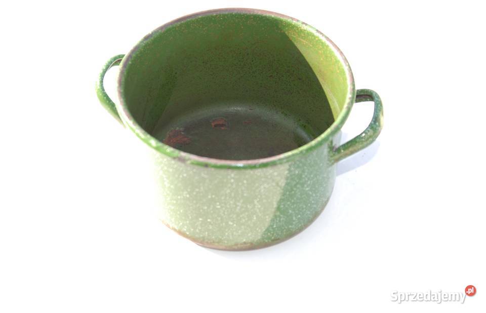 Stary metalowy garnka emaliowany antyk Cieszyn