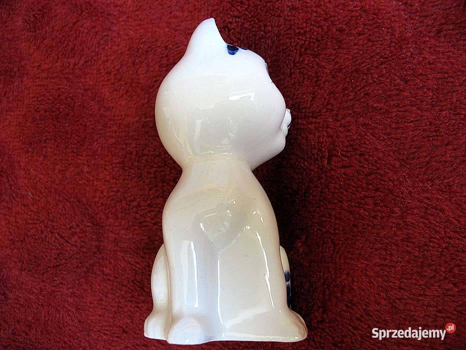 Kot koteczka ręcznie malowana porcelana 8x4 x4 biały mazowieckie Siedlce