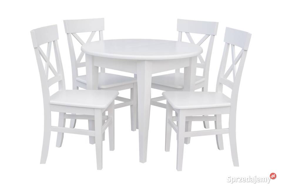 Komplet stół 90 i 4 krzesła białe drewniane sosnowe prowans