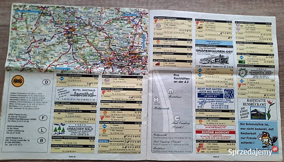 Mapa mapy samochodowe Polski z lat 60 Autobahn miękka wielkopolskie Ostrów Wielkopolski