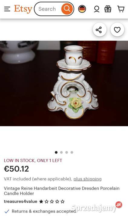 Drezdeński dekoracyjny świecznik porcelanowy Pabianice