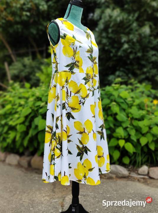 Sukienka retro 42 XL 44 XXL midi cytryny lemon zachodniopomorskie Szczecin sprzedam