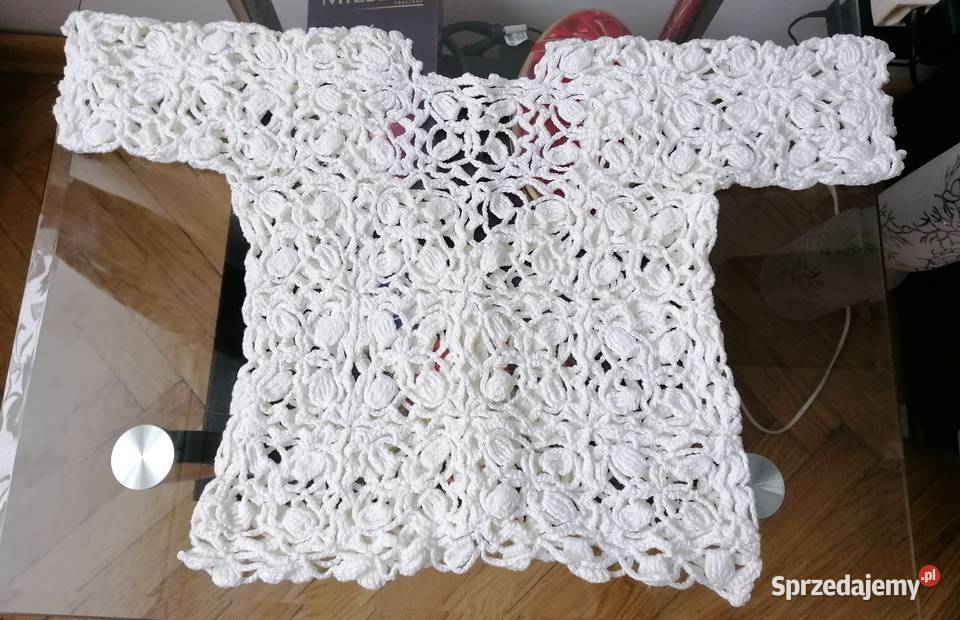 NOWY BIAŁY AŻUROWY KRÓTKI TOP BLUZECZKA SZYDEŁKO Łódź