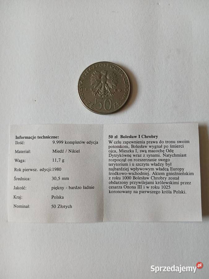 71 Moneta okolicznościowa 50 Bolesław 1 Chrobry Chrząstawa Mała sprzedam