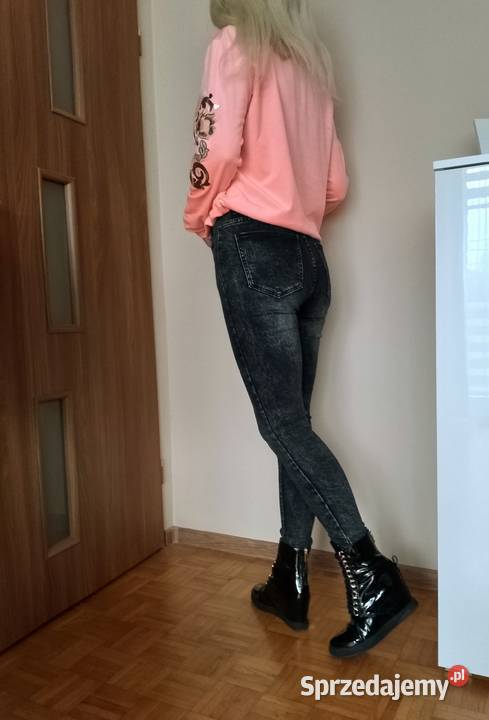 HITOWE spodnie damskie jeans marmur złote guziki Łapy