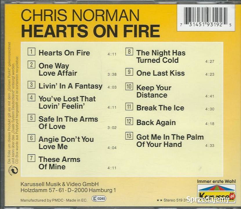 CD Chris Norman Hearts On Fire 1989 Karussell Brwinów