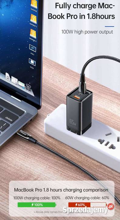 Kabel USBC typC typeC 2m 100W PD do ładowania i Siemianowice Śląskie sprzedam