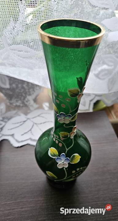 Wazon Bohemia Czechy 205 zielone ręcznie Kowal