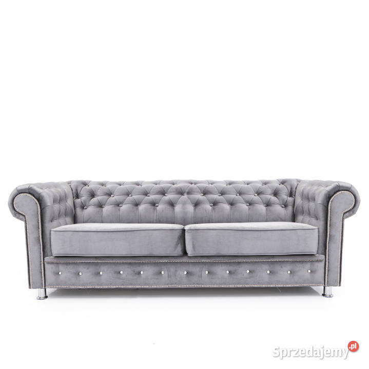 Piękna sofa pikowana z pinezkami i kryształkami kanapa 196cm