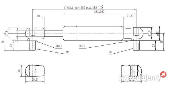 Sprężyna gazowa L485 mm 150N Stabilus CA094552 Kamionna