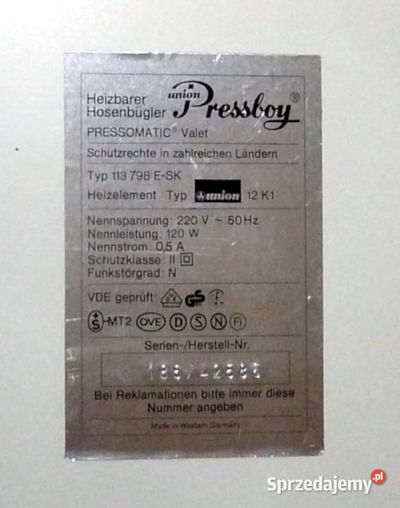 70 Union Pressboy Pressomatic Valet prasowalnica Wrocław sprzedam