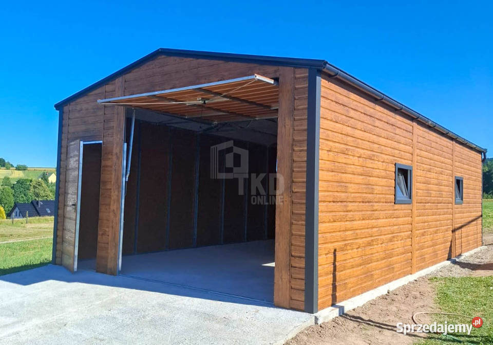 Garaż blaszany 5x6m brama uchylna drzwi 2x okno