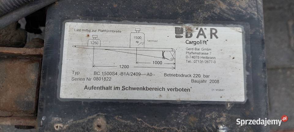 Sprzedam windę załadowcza do ciezarowki man bar Zbuczyn