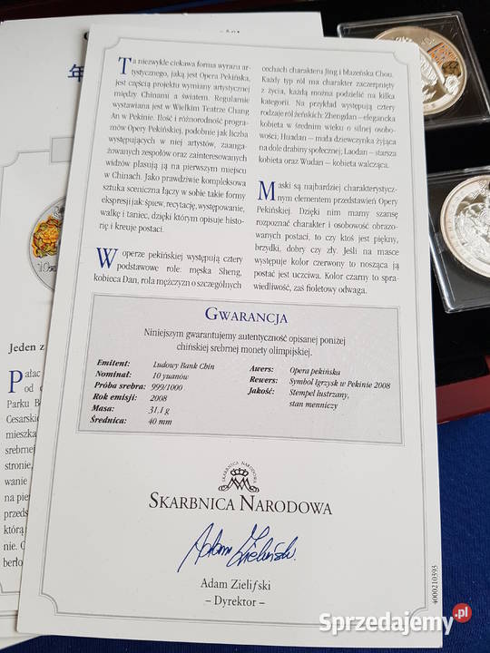 Kolekcja srebrnych monet chińskich Olimpiada Numizmatyka Kraków