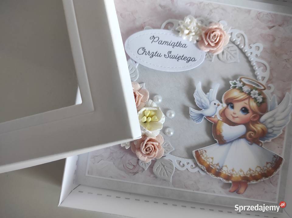 Kartka w pudełku ręcznie robiona na Chrzest Łódź