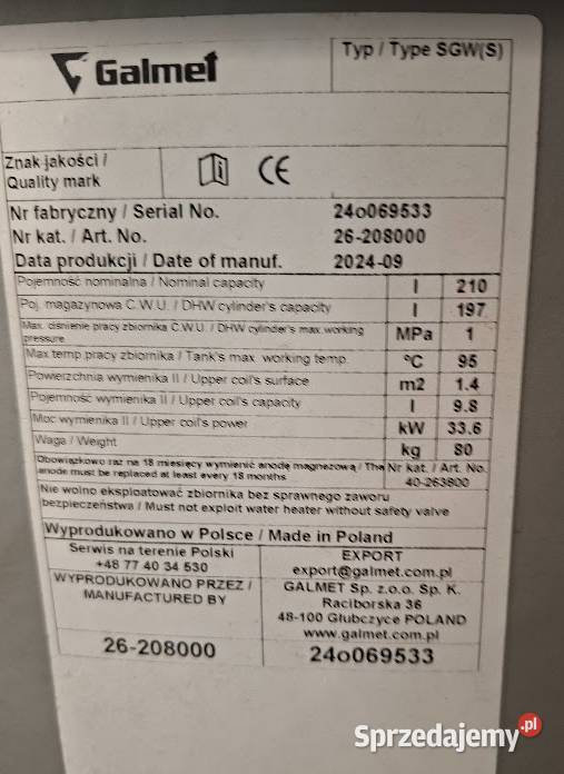 Bufor CO i CWU bojler Sieradz sprzedam