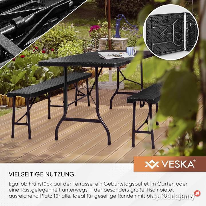 ZESTAW OGRODOWY STÓŁ 2 ŁAWKI SKŁADANY Z Kalety