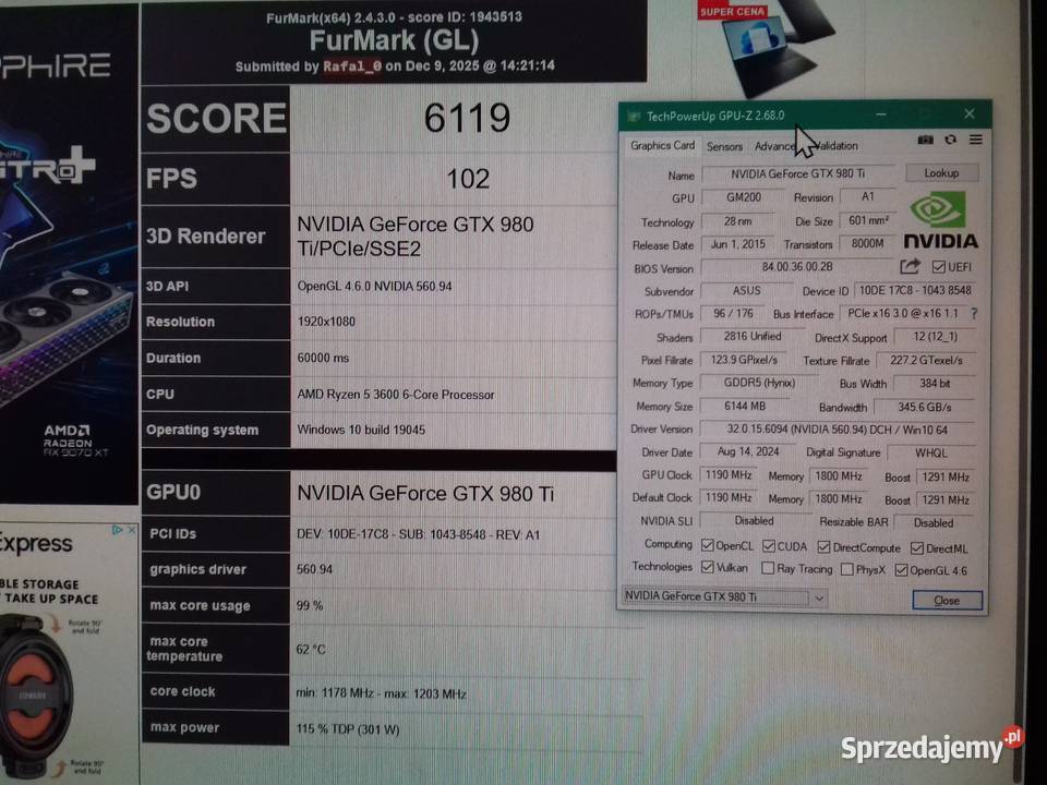 ASUS STRIX GTX 980Ti DirectCU III GTX980Ti 6GB Karty graficzne Bydgoszcz sprzedam