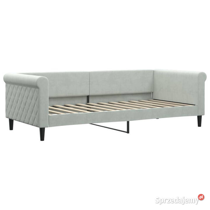 Sofa rozsuwana z materacami jasnoszara aksamit