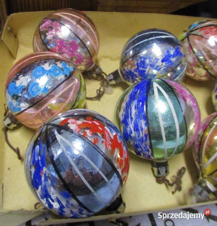 Bombki Szklane Małe 8 sztuk lata 60 PRL Nieporęt