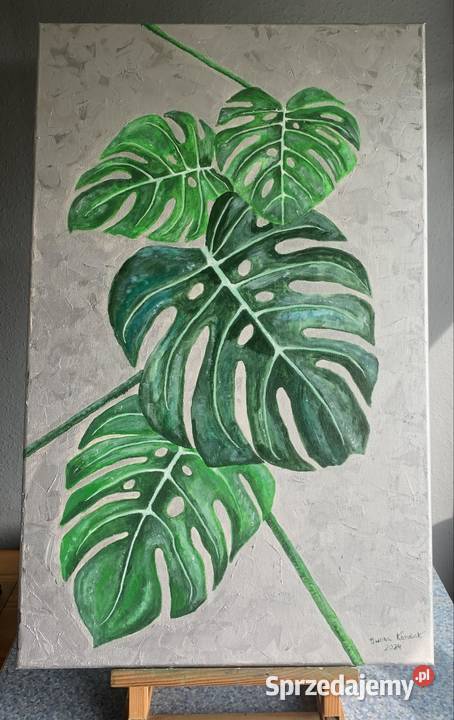 Obraz ręczne malowany Monstera Malarstwo Kalisz sprzedam