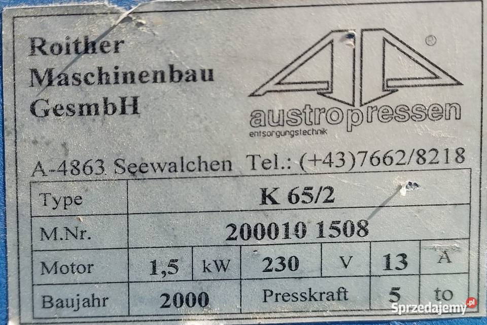 Belownica prasa dwukomorowa do foli kartonów Produkcja Drzewica