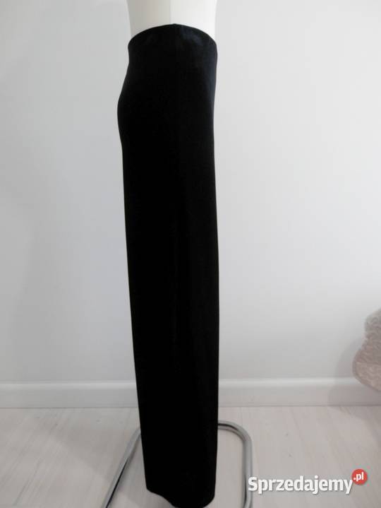 Spodnie Aksamitne Czarne Wizytowe Wieczorowe Długie Łomża