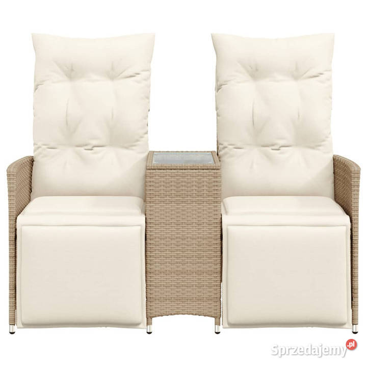 Rozkładana sofa ogrodowa ze stolikiem 2os beż