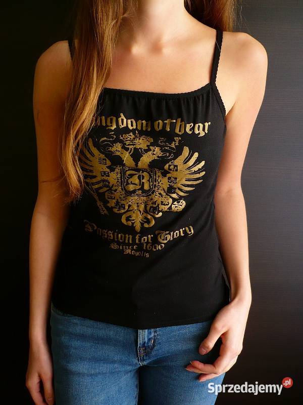 Czarny top bokserka koszulka s 36 nadruk Toruń