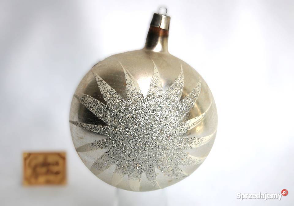 Stara bombka szklana srebrna gwiazdki brokat PRL Lublin