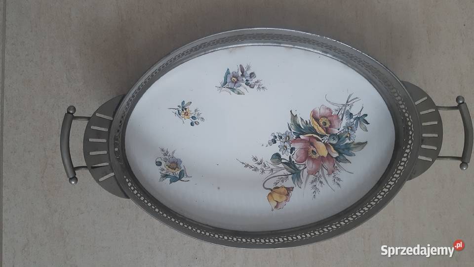 Patera metalowa z porcelanowymzdobionym dnem Wrocław