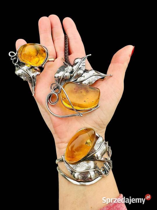 Unikatowy komplet srebro 925 bursztyn bałtycki