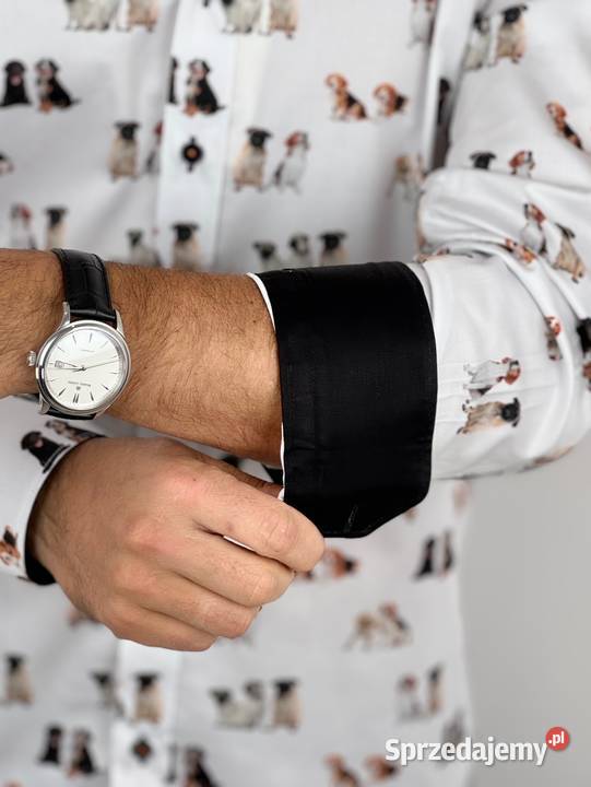 DANIEL BESSI Koszula męska fb128 biała pieski Odzież i bielizna męska Ostrów Wielkopolski