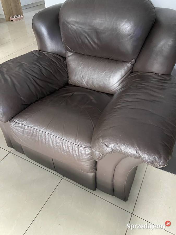 Sofa dwa fotele i pufa skóra 180cm Osielsko
