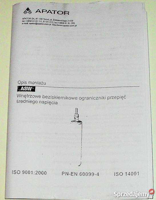Ogranicznik przepięć SN APATOR ASW 9N 9 kV 10 kA Gliwice