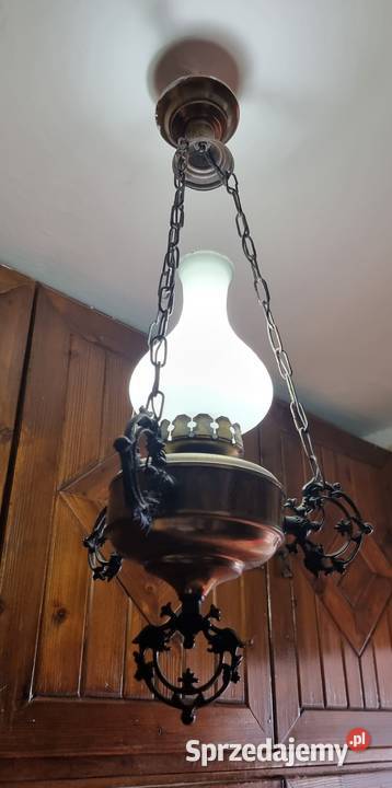 Żyrandol Lampa Naftowa szklany Klosz porcelana śląskie Sosnowiec