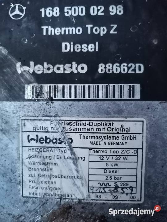 Ogrzewanie postojowe webasto mercedes W168 lubuskie Gubin
