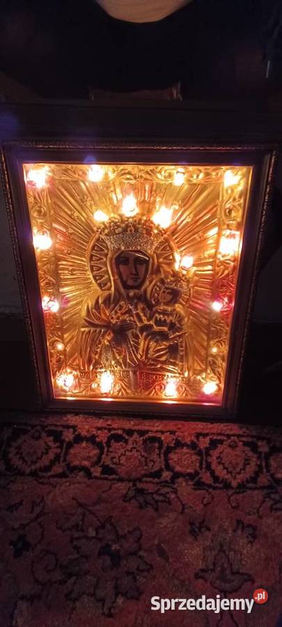 Matka Boska Częstochowska obraz PRL podświetlany Obrazki i obrazy wielkopolskie Mosina