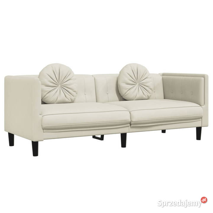 Sofa 3osobowa z poduszkami kremowa aksamit Sofy i kanapy Warszawa