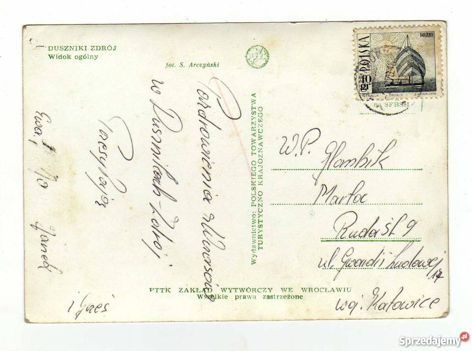 DUSZNIKI ZRÓJ WIDOK OGÓLNY POCZTÓWKA CZARNO Pocztówki i karty telefoniczne Krynki