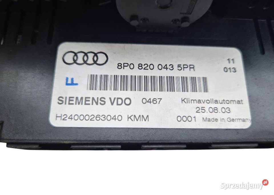PANEL STEROWANIA NAWIEWU KLIMATYZACJI AUDI A3 8P Panele sterowania, przełączniki świętokrzyskie Działoszyce sprzedam