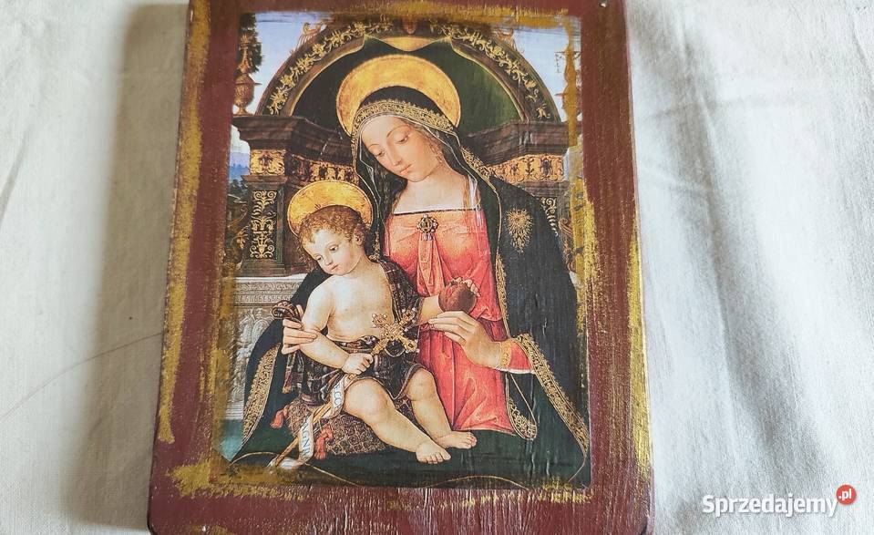 ikona matka boska z dzieciątkiem na drewnie