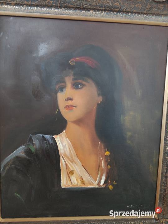 Piękny obraz olejny portret kobiety sygnowany Łódź