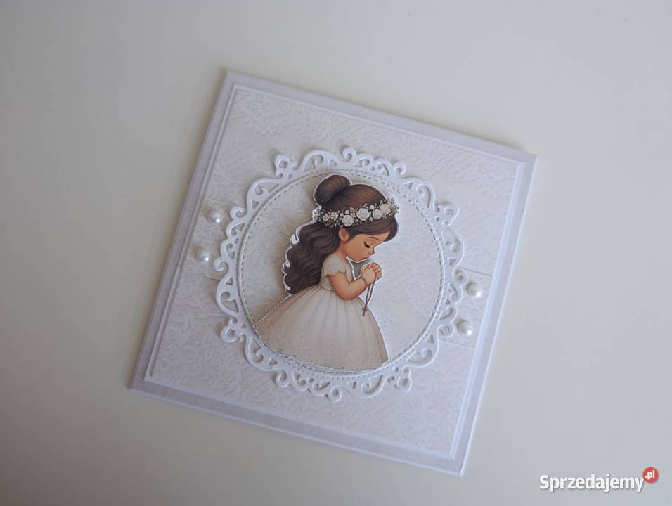 Kartka ręcznie robiona Komunia Święta handmade Antyki, Sztuka, Kolekcje Łódź